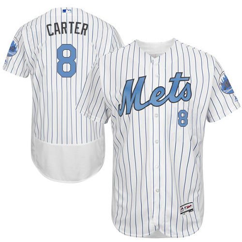 Mets #8 Gary Carter White(Blue Strip) Flexbase Authentic Collection 2016 Father's Day Stitched MLB Jersey