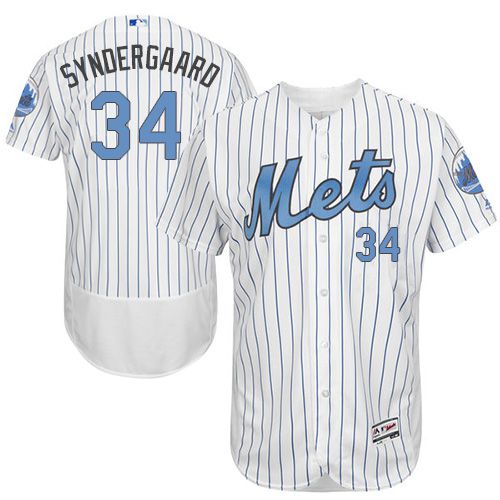 Mets #34 Noah Syndergaard White(Blue Strip) Flexbase Authentic Collection 2016 Father's Day Stitched MLB Jersey