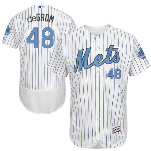 Mets #48 Jacob DeGrom White(Blue Strip) Flexbase Authentic Collection 2016 Father's Day Stitched MLB Jersey