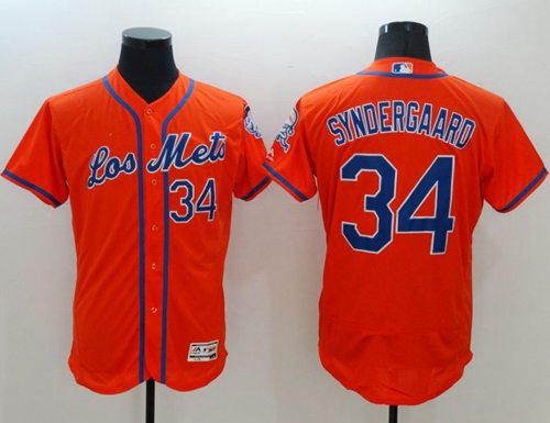 Mets #34 Noah Syndergaard Orange Flexbase Authentic Collection Los Mets Stitched MLB Jersey