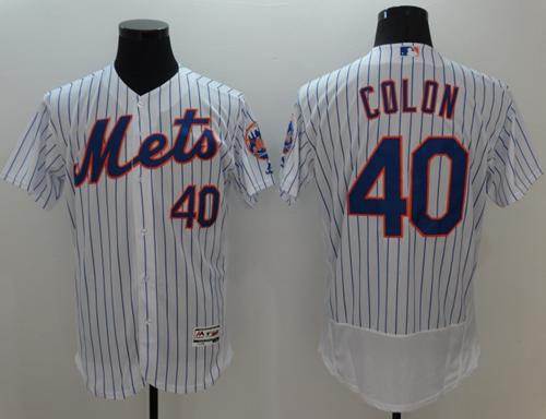 Mets #40 Bartolo Colon White(Blue Strip) Flexbase Authentic Collection Stitched MLB Jersey