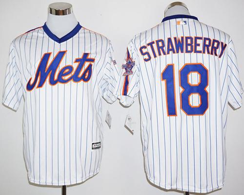 Mets #18 Darryl Strawberry White(Blue Strip) Cool Base Cooperstown 25TH Stitched MLB Jersey
