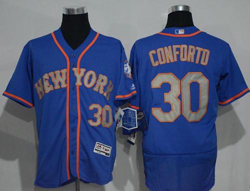 Mets #30 Michael Conforto Blue(Grey NO.) Flexbase Authentic Collection Stitched MLB Jersey