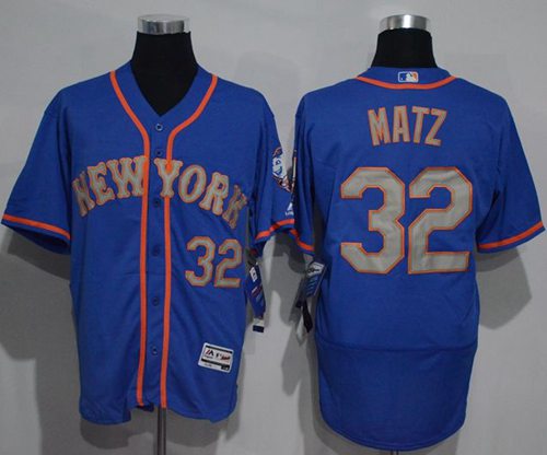 Mets #32 Steven Matz Blue(Grey NO.) Flexbase Authentic Collection Stitched MLB Jersey