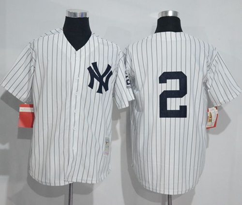 Mitchell And Ness Yankees #2 Derek Jeter White Strip Throwback Stitched MLB Jersey