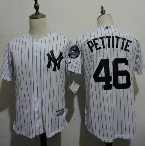Yankees #46 Andy Pettitte White Strip New Cool Base Stitched MLB Jersey