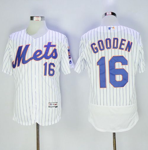 Mets #16 Dwight Gooden White(Blue Strip) Flexbase Authentic Collection Stitched MLB Jersey
