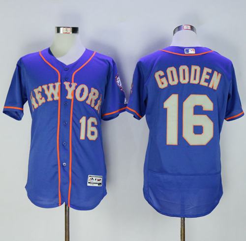 Mets #16 Dwight Gooden Blue(Grey NO.) Flexbase Authentic Collection Stitched MLB Jersey