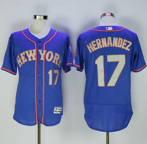 Mets #17 Keith Hernandez Blue(Grey NO.) Flexbase Authentic Collection Stitched MLB Jersey
