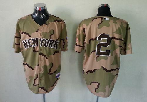 Yankees #2 Derek Jeter Camo Commemorative Military Day Cool Base Stitched MLB Jersey