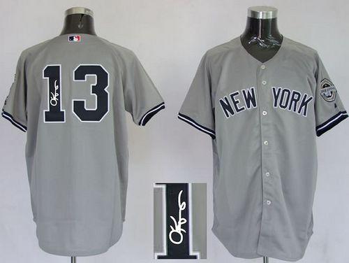 Yankees #13 Alex Rodriguez Grey Autographed Stitched MLB Jersey