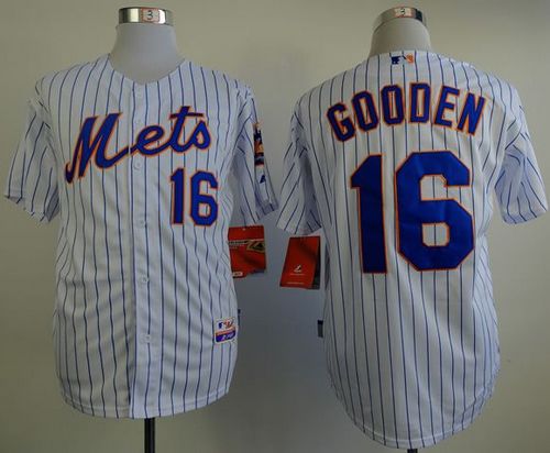 Mets #16 Dwight Gooden White(Blue Strip) Home Cool Base Stitched MLB Jersey