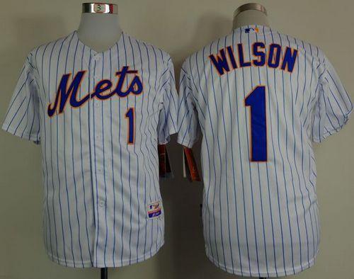 Mets #1 Mookie Wilson White(Blue Strip) Home Cool Base Stitched MLB Jersey