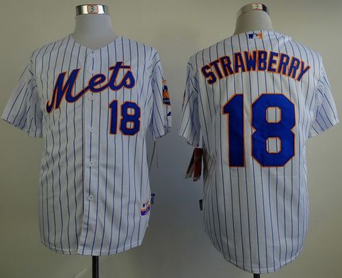 Mets #18 Darryl Strawberry White(Blue Strip) Home Cool Base Stitched MLB Jersey
