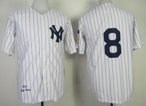 Mitchell and Ness 1951 Yankees #8 Yogi Berra Stitched White Throwback MLB Jersey