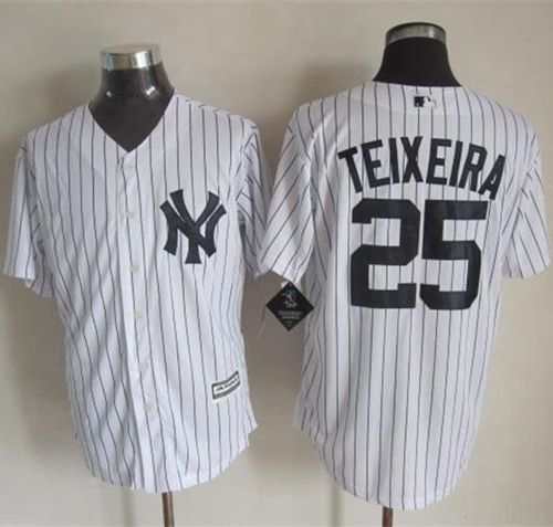 Yankees #25 Mark Teixeira White Strip New Cool Base Stitched MLB Jersey