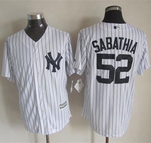 Yankees #52 C.C. Sabathia White Strip New Cool Base Stitched MLB Jersey