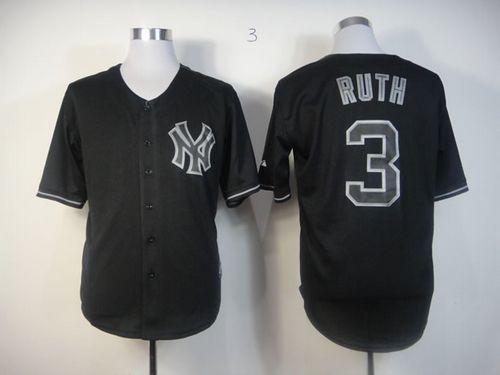 Yankees #3 Babe Ruth Black Fashion Stitched MLB Jersey