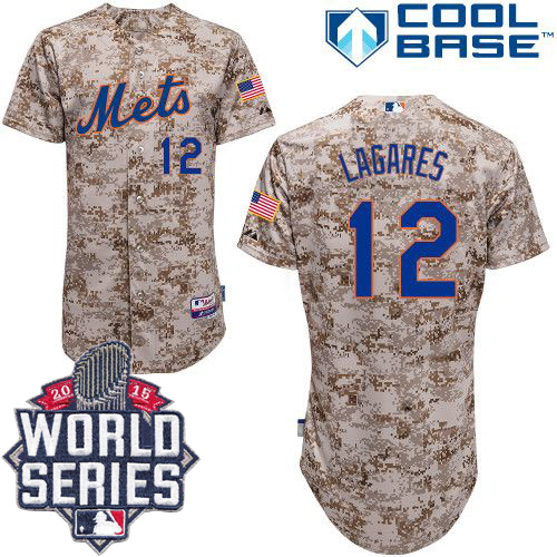 Mets #12 Juan Lagares Camo Alternate Cool Base W/2015 World Series Patch Stitched MLB Jersey