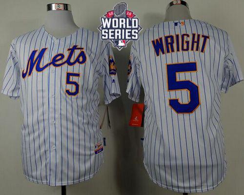 Mets #5 David Wright White(Blue Strip) Home Cool Base W/2015 World Series Patch Stitched MLB Jersey