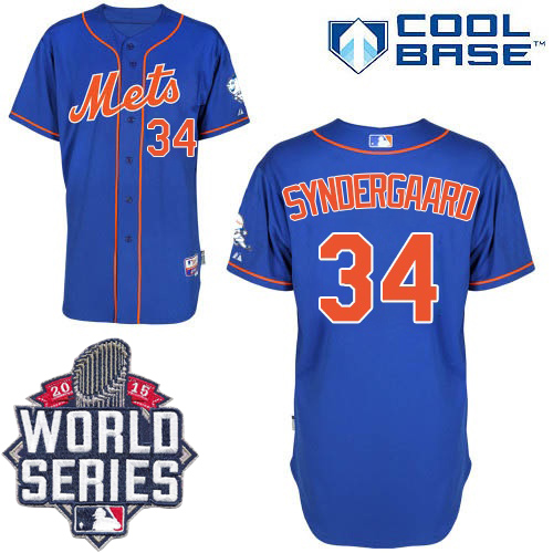 Mets #34 Noah Syndergaard Blue Alternate Home Cool Base W/2015 World Series Patch Stitched MLB Jersey