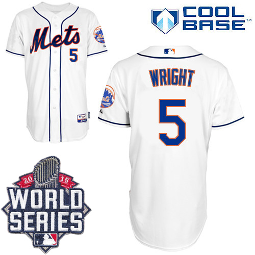 Mets #5 David Wright White Cool Base W/2015 World Series Patch Stitched MLB Jersey