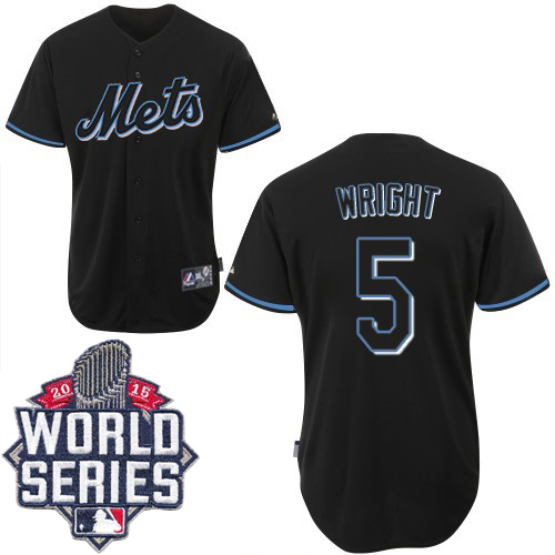 Mets #5 David Wright Black Fashion W/2015 World Series Patch Stitched MLB Jersey