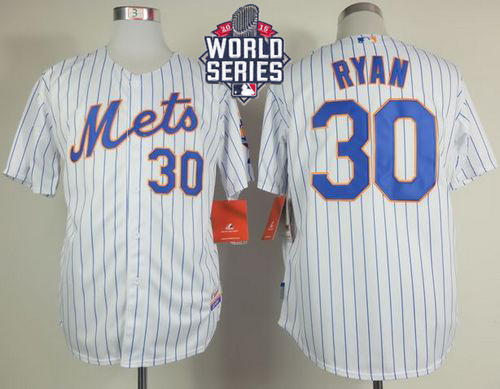 Mets #30 Nolan Ryan White(Blue Strip) Home Cool Base W/2015 World Series Patch Stitched MLB Jersey