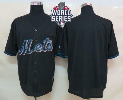 Mets Blank Black Fashion W/2015 World Series Patch Stitched MLB Jersey