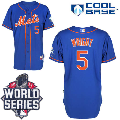 Mets #5 David Wright Blue Alternate Home Cool Base W/2015 World Series Patch Stitched MLB Jersey
