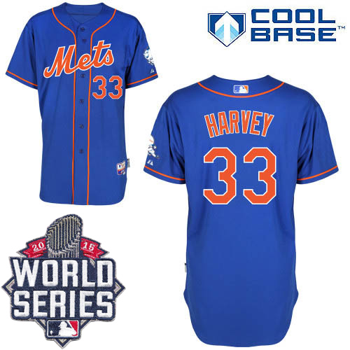 Mets #33 Matt Harvey Blue Alternate Home Cool Base W/2015 World Series Patch Stitched MLB Jersey