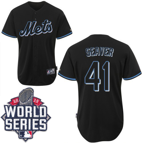 Mets #41 Tom Seaver Black Fashion W/2015 World Series Patch Stitched MLB Jersey