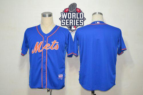 Mets Blank Blue Alternate Home Cool Base W/2015 World Series Patch Stitched MLB Jersey