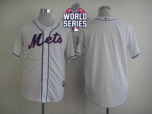 Mets Blank White Cool Base W/2015 World Series Patch Stitched MLB Jersey