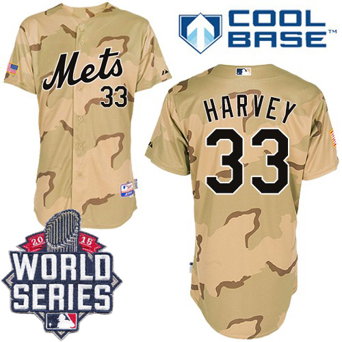Mets #33 Matt Harvey Camo Commemorative Military Day Cool Base W/2015 World Series Patch Stitched MLB Jersey