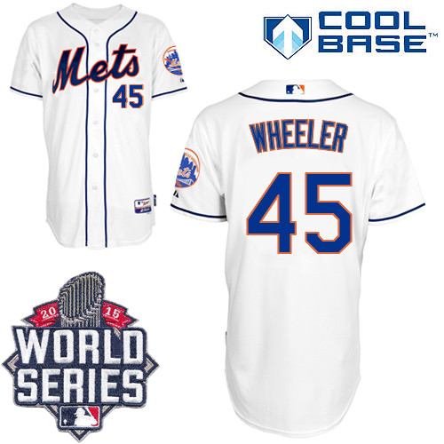 Mets #45 Zack Wheeler White Cool Base W/2015 World Series Patch Stitched MLB Jersey