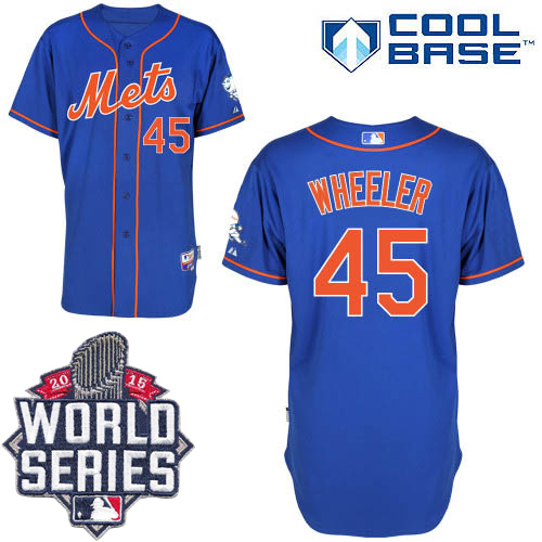 Mets #45 Zack Wheeler Blue Cool Base W/2015 World Series Patch Stitched MLB Jersey