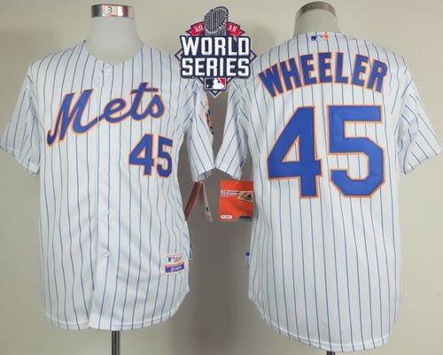Mets #45 Zack Wheeler White(Blue Strip) Home Cool Base W/2015 World Series Patch Stitched MLB Jersey