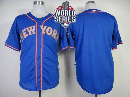 Mets Blank Blue Alternate Road Cool Base W/2015 World Series Patch Stitched MLB Jersey