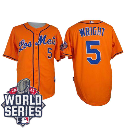 Mets #5 David Wright Orange Los Mets Cool Base W/2015 World Series Patch Stitched MLB Jersey