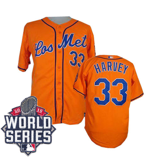 Mets #33 Matt Harvey Orange Los Mets Cool Base W/2015 World Series Patch Stitched MLB Jersey