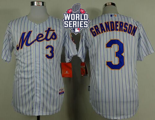 Mets #3 Curtis Granderson White(Blue Strip) Home Cool Base W/2015 World Series Patch Stitched MLB Jersey