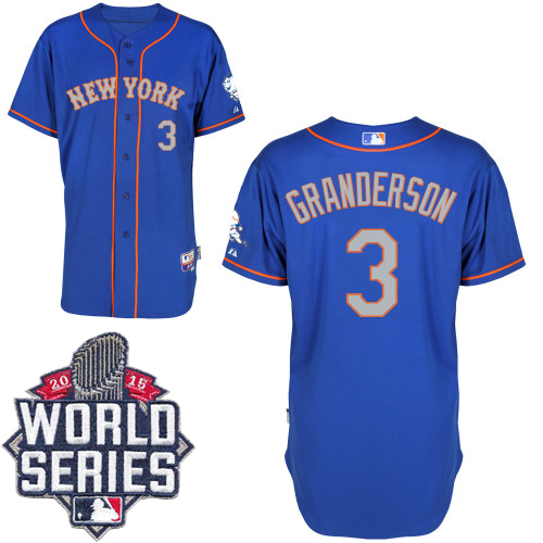 Mets #3 Curtis Granderson Blue(Grey NO.) Alternate Road Cool Base W/2015 World Series Patch Stitched MLB Jersey