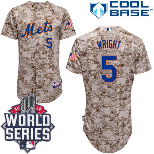 Mets #5 David Wright Alternate Camo Cool Base W/2015 World Series Patch Stitched MLB Jersey