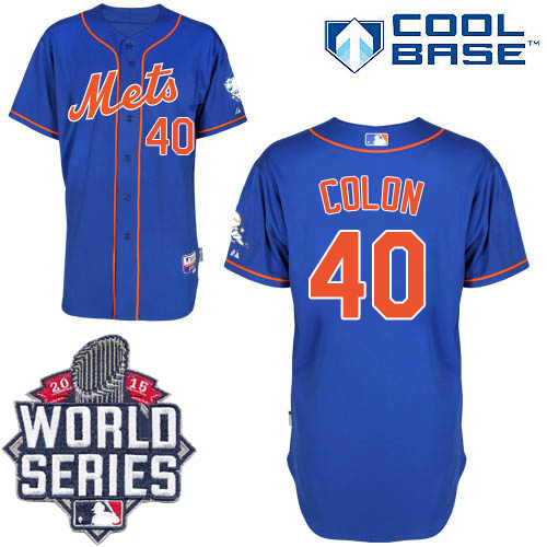 Mets #40 Bartolo Colon Blue Alternate Home Cool Base W/2015 World Series Patch Stitched MLB Jersey