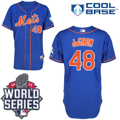 Mets #48 Jacob DeGrom Blue Alternate Home Cool Base W/2015 World Series Patch Stitched MLB Jersey