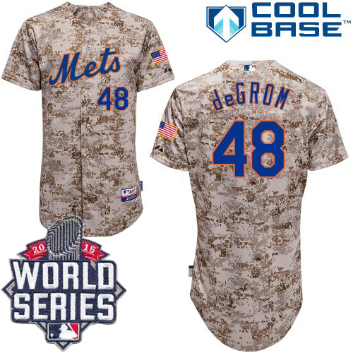 Mets #48 Jacob DeGrom Camo Alternate Cool Base W/2015 World Series Patch Stitched MLB Jersey