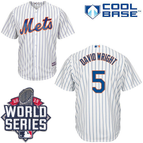 Mets #5 David Wright White(Blue Strip) New Cool Base W/2015 World Series Patch Stitched MLB Jersey