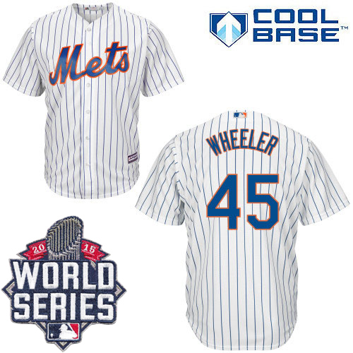 Mets #45 Zack Wheeler White(Blue Strip) New Cool Base W/2015 World Series Patch Stitched MLB Jersey