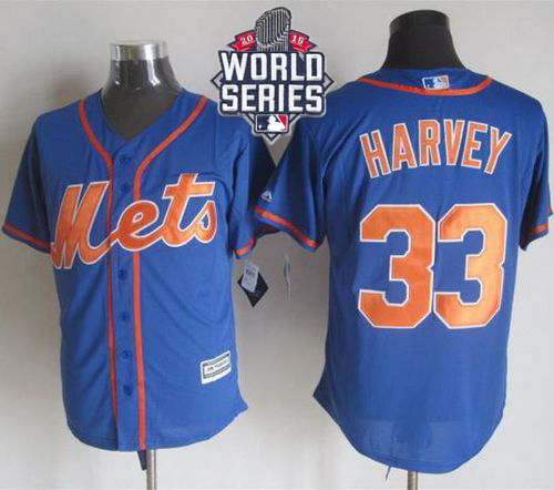 Mets #33 Matt Harvey Blue Alternate Home New Cool Base W/2015 World Series Patch Stitched MLB Jersey
